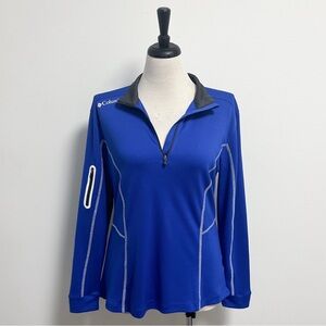 Columbia Blue White Seams Omni Wick Shotgun 1/4 Zip Long Sleeve Golf Shirt Large